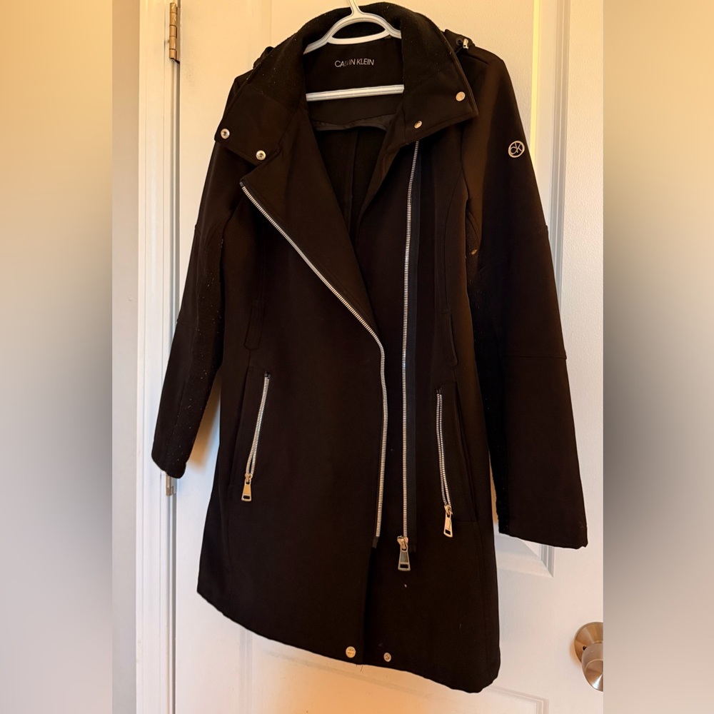 Calvin Klein Black Trench Coat with Silver Accents